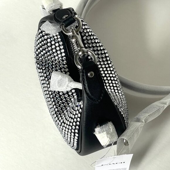 Coach Jonie Mini Bag CW574 Black Crystal Beaded Leather Crossbody Wristlet - Picture 8 of 14